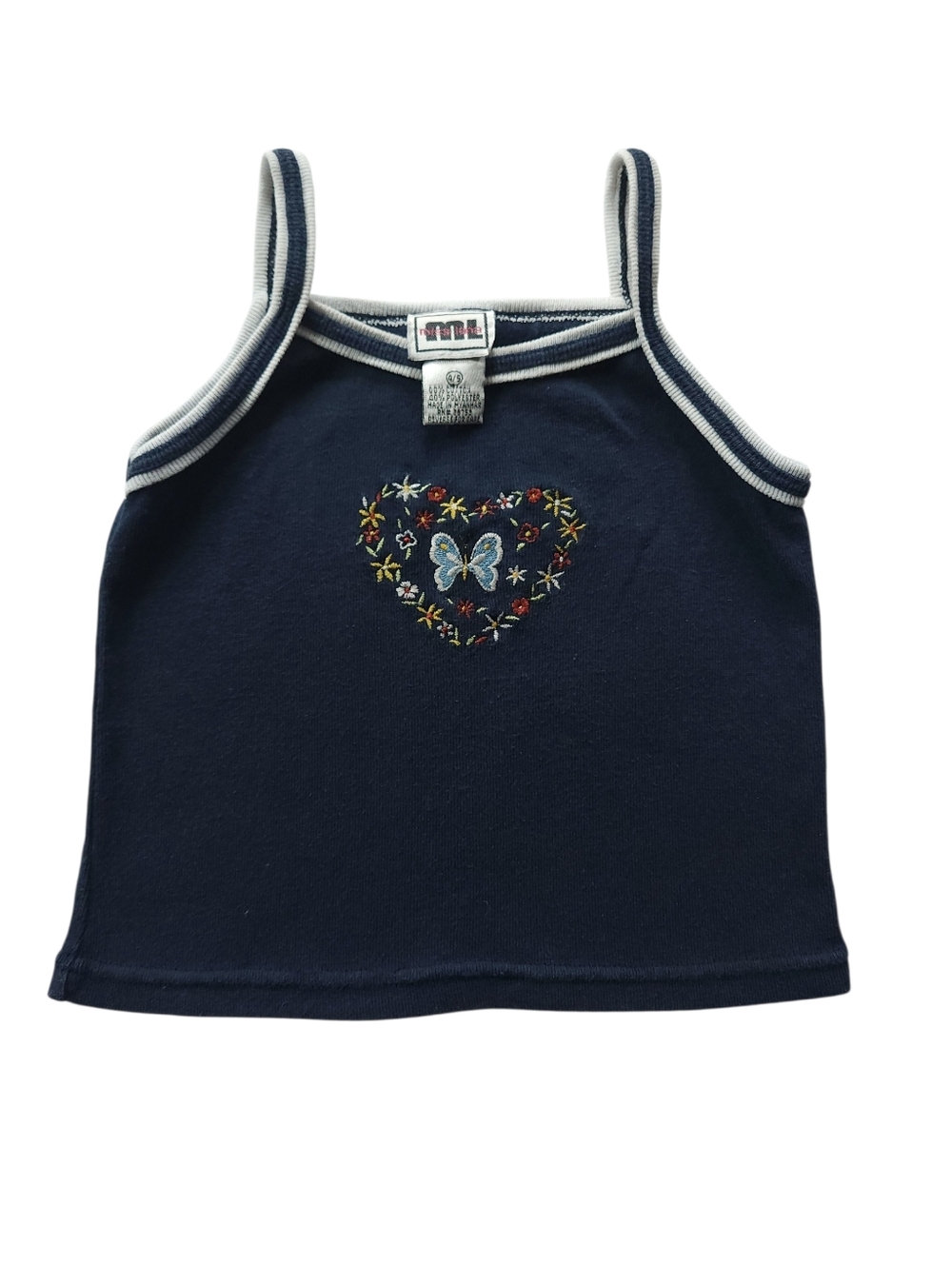 Vintage Kids Top Butterfly And Flowers Embroidered Cami Sz 4/5